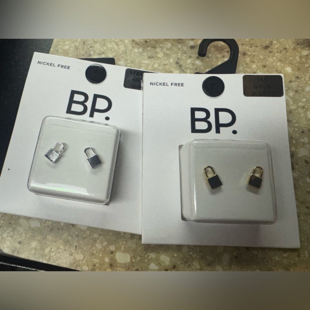 2 pairs Lock Earrings Silver and Gold dipped
